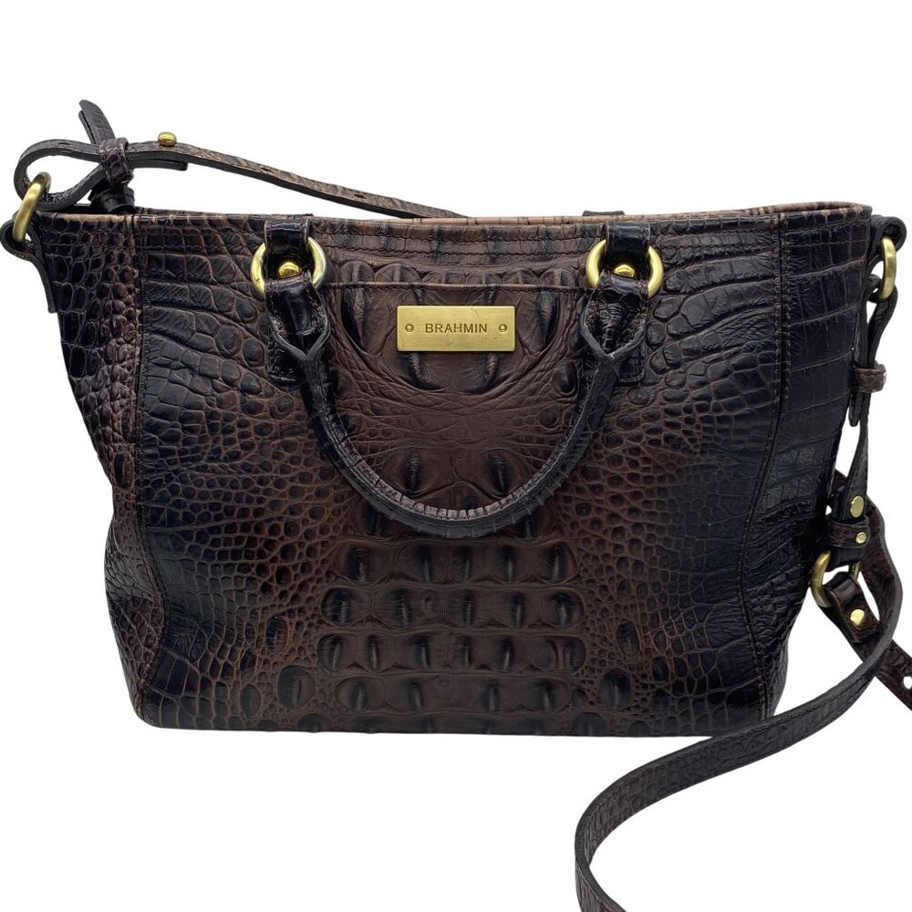 Brahmin Mini‎ Asher purse bag shoulder pecan croco embossed